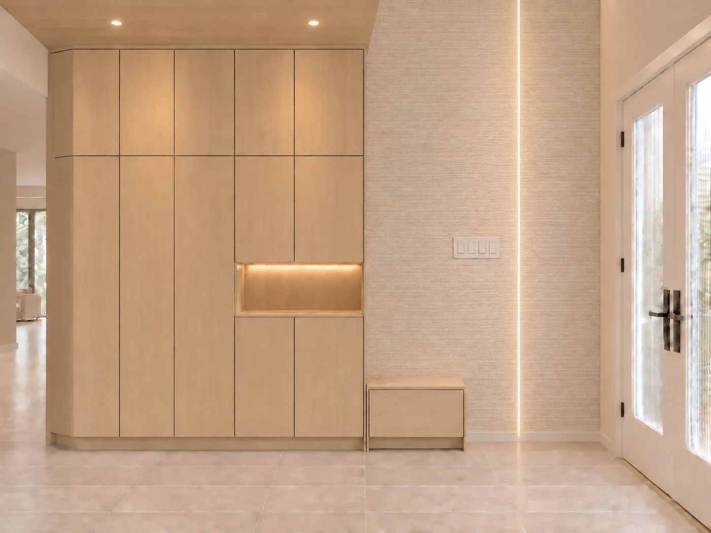 A rendering of full-height entry storage.